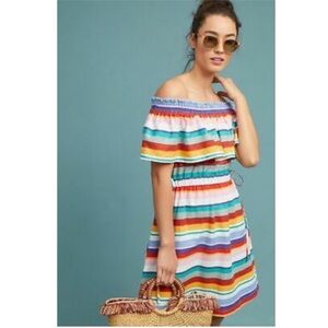 {ANTHRO} Multicolor Striped Linen Blend Dress